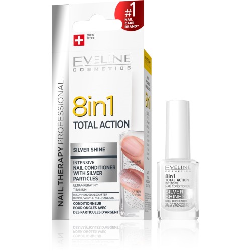 EVELINE NAIL THERAPY 8 IN 1 TOTAL ACTION SILVER SHINE, 12ml