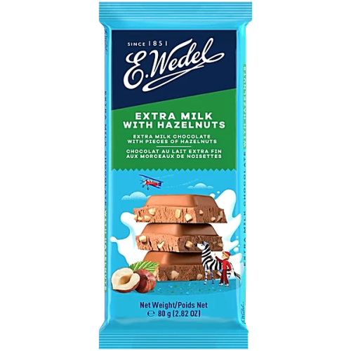 WEDEL EXTRA MILK CHOCOLATE WITH PIECES OF HAZELNUTS 80g